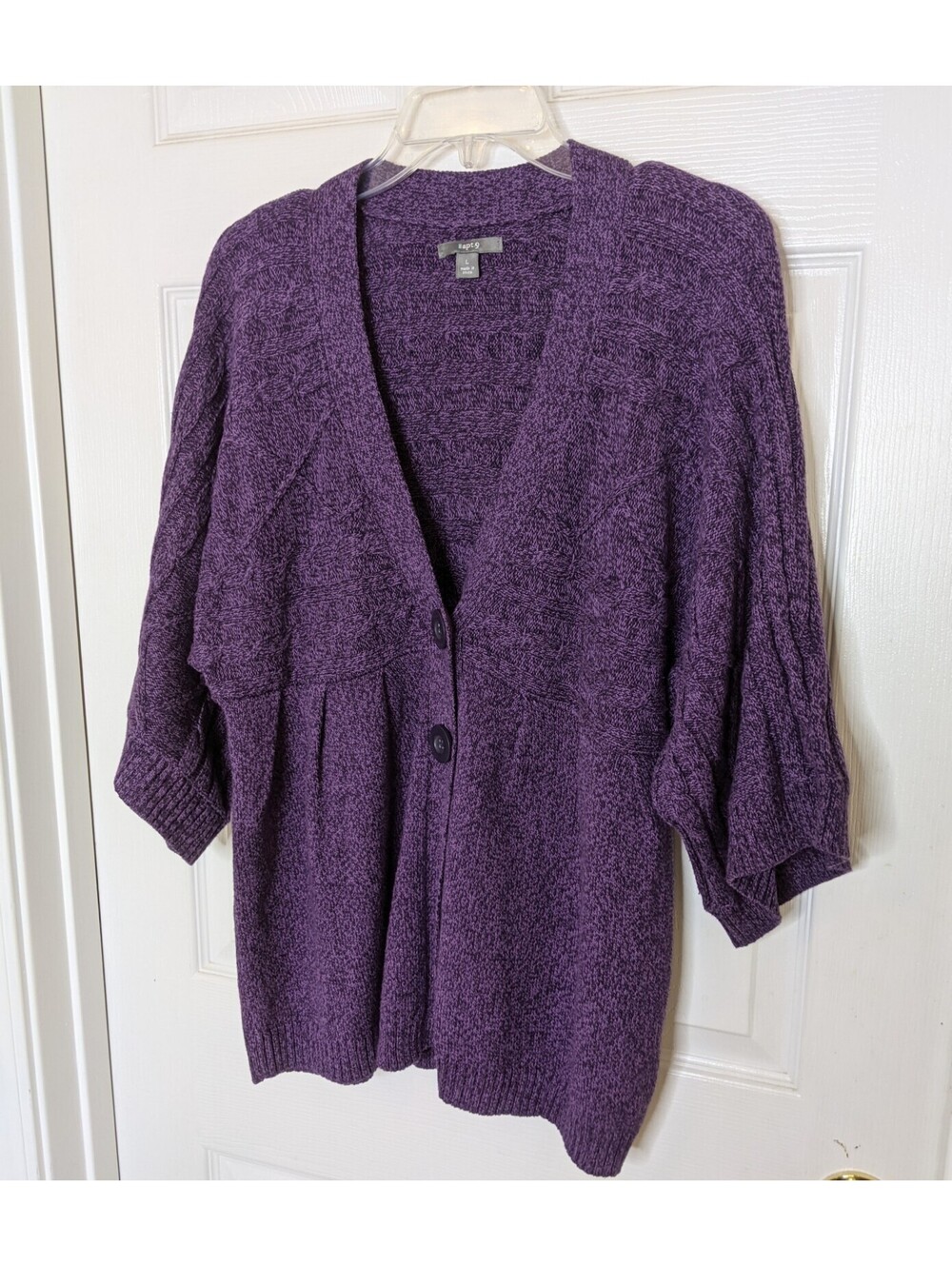 Apt. 9 Women's Purple Chunky Cardigan Sweater 3/4 Kimono Sleeves Size LG GUC